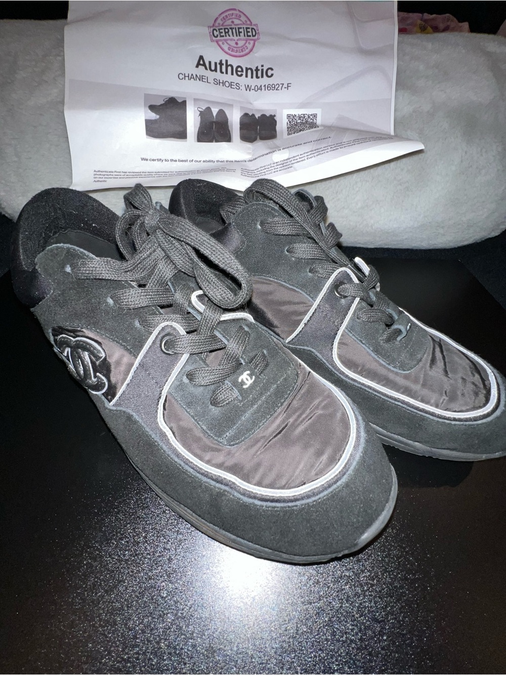 Vintage Chanel Black Logo Sneakers Low Top Size 42(US 11)